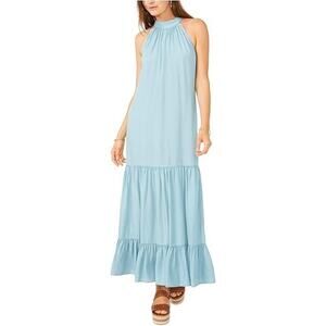 Vince Camuto Sleeveless Tiered Tencel Maxi Halter Dress Blue Large Tiered Flowy